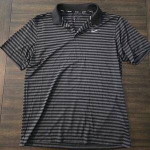 Nike Black and Gray Polo Shirt with Stripes